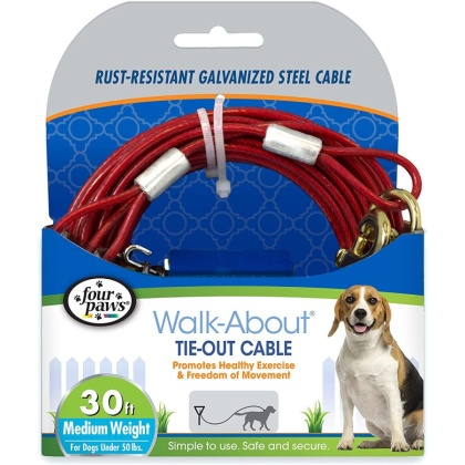 Four Paws Dog Tie Out Cable - Medium Weight - Red