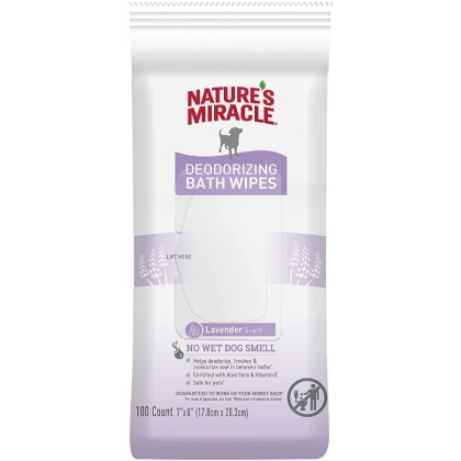 Natures Miracle Deodorizing Bath Wipes for Dogs Lavender Scent